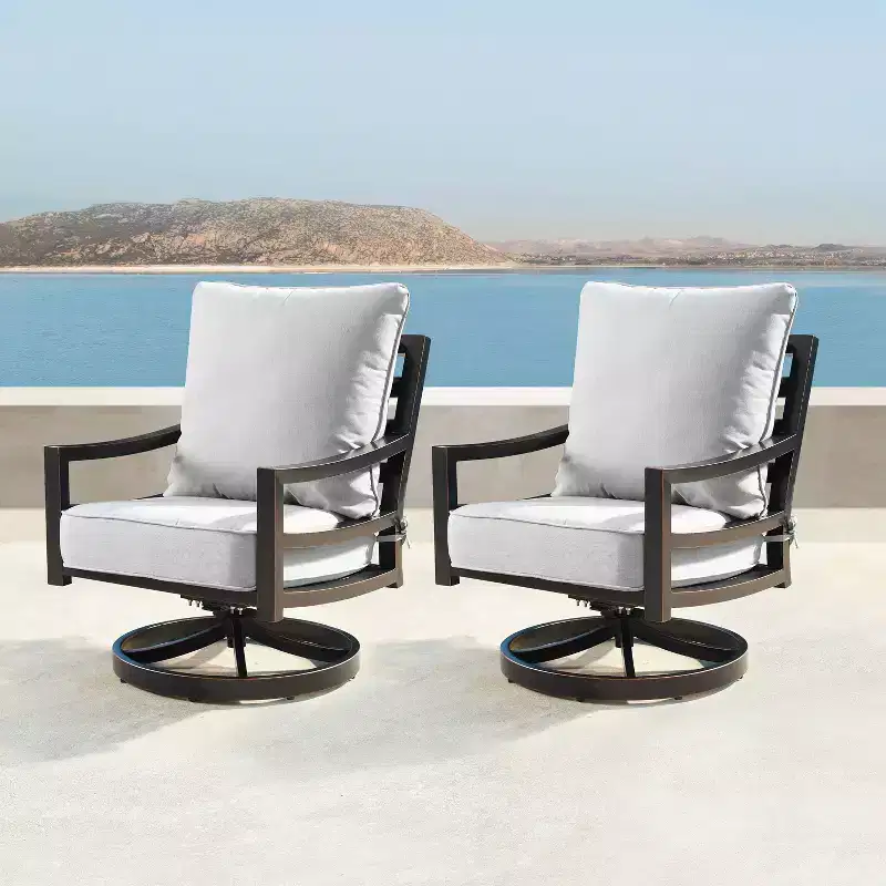 Oakland Living 2pk Deep Seating Swivel Rocking Aluminum Outdoor Patio Club Chairs Gold: Weather-Resistant, UV-Protected Comfort