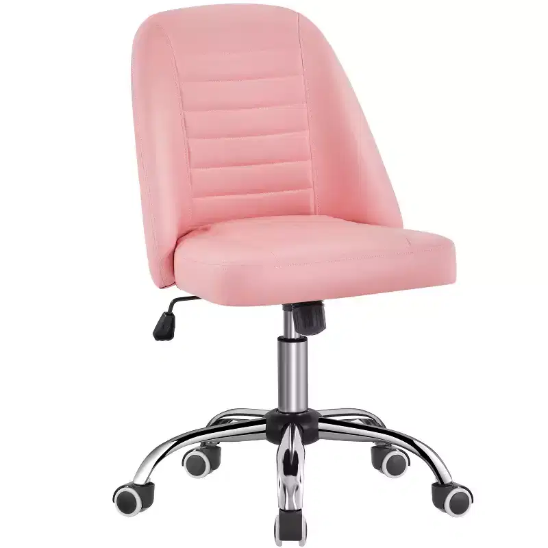 Faux Leather Mid Back Home Office Desk Chair with Chrome-plated Metal Base