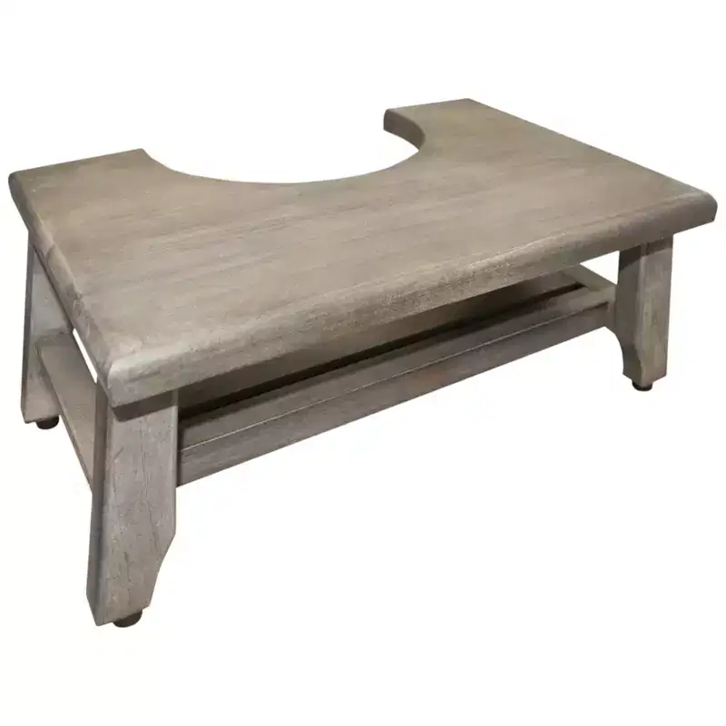 HomeRoots 8 Gray Solid Teak Bathroom Toilet Stool