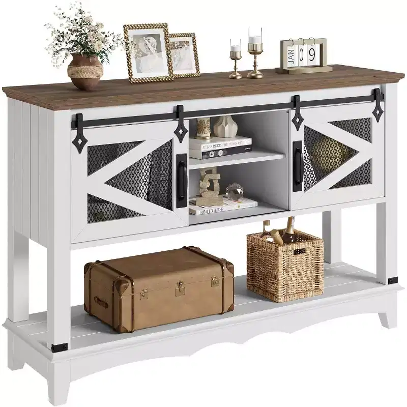 46.5 Console Table with Storage ,2 Tier Wooden Entryway Table with Open Storage Shelf,Narrow Long Behind Couch Sofa Tables for Living Room,Entrance