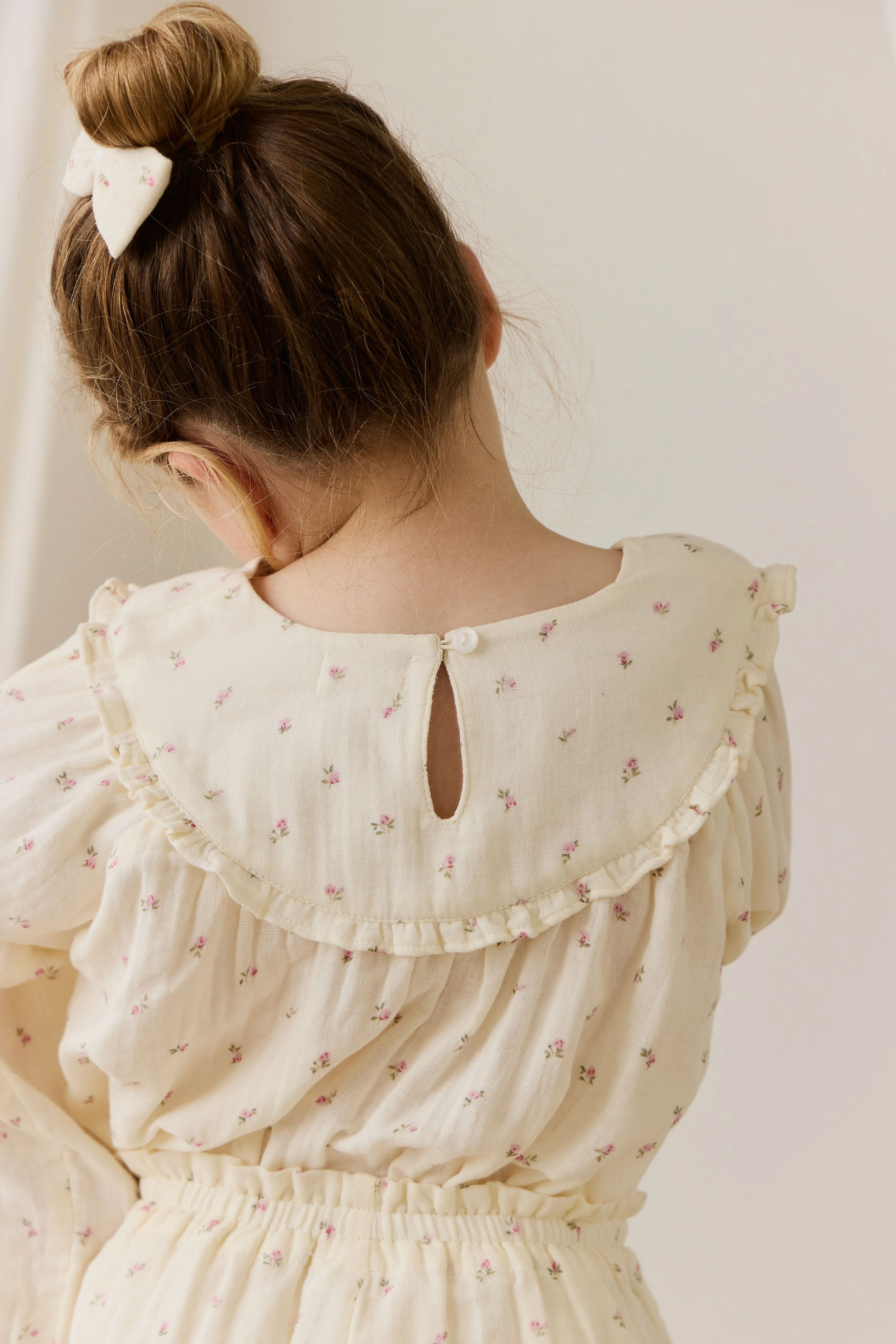 Floral Organic Cotton Muslin Blouse with Ruffled Yoke & Long Sleeves for Girls 0M–10Y