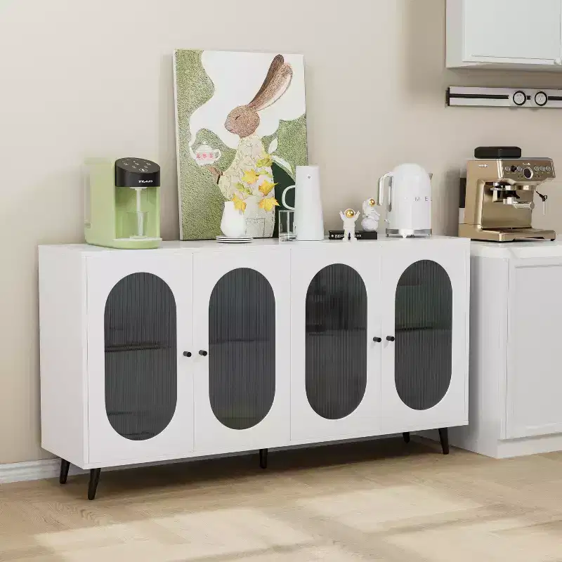 Okak Modern Accent Cabinet, Sideboard Cabinet with Four Glass Doors, Storage Cabinet for Kitchen, Dining Room, Entryway