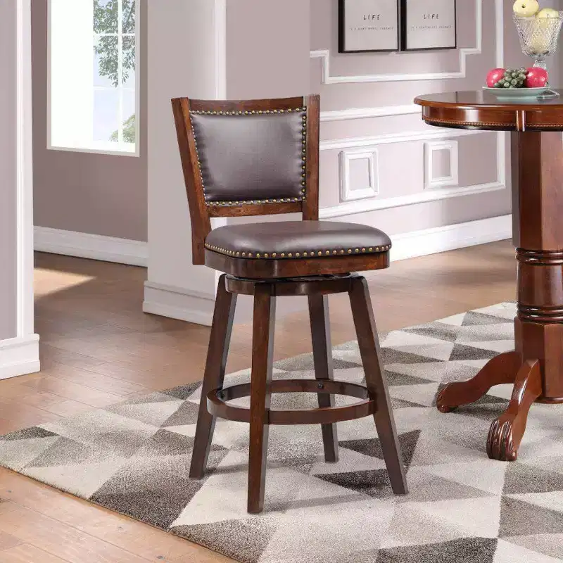 Swivel Bar Stool, Faux Leather High Back, Cappuccino Finish