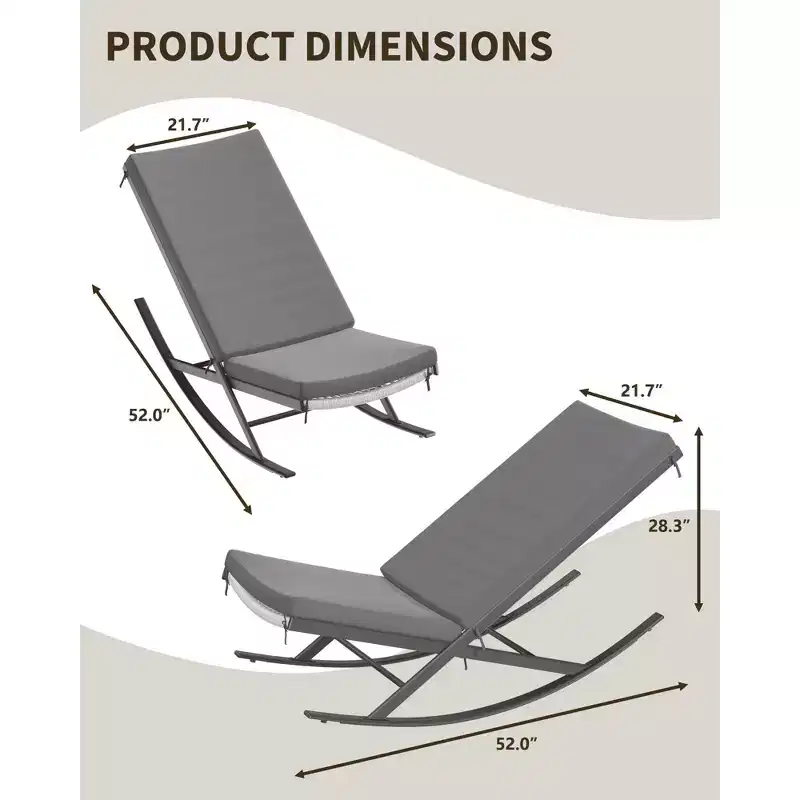Set of 2 Outdoor Rocking Chairs - All-Weather Rattan Lounge Rockers with Cushions, Brown