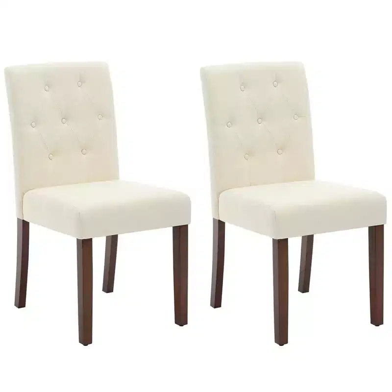 Upholstered Dining Chairs Set of 2, Button Tufted Kitchen Chair with Wood Legs, Modern Fabric Side Chair