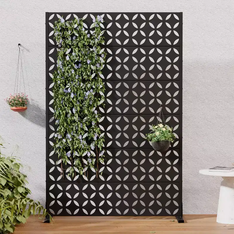 Dovelina 72H x 47W Outdoor Metal Privacy Screen Freestanding Fence Panels in Black for Garden Patio Deck Yard