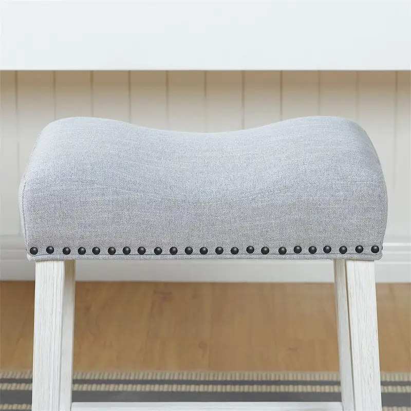 Set of 2 Upholstered Counter Height Backless Saddle Seat Stools