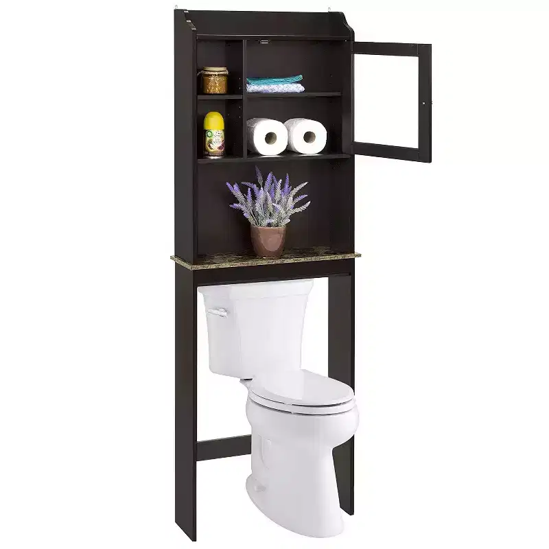 MAYEERTY Modern Over The Toilet Storage Cabinet, Wood Bathroom Organizer with 4 Cubby Holes & Adjustable Shelves, Space Saver
