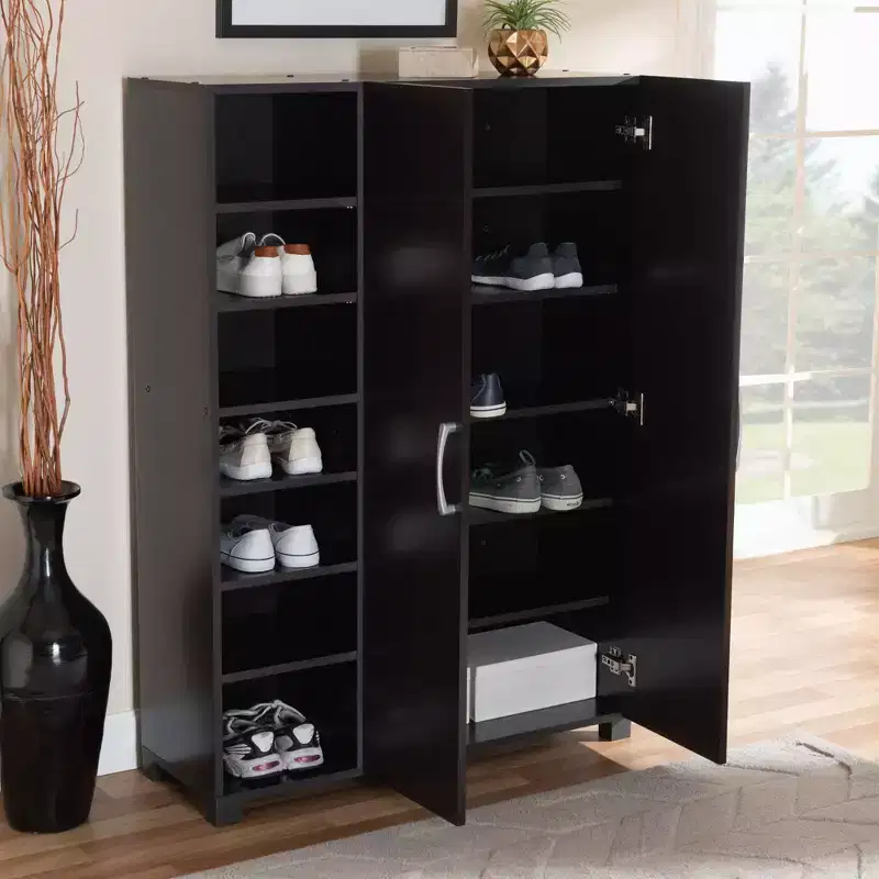 2-Door Wood Entryway Shoe Storage Cabinet with Open Shelves Wenge Finish