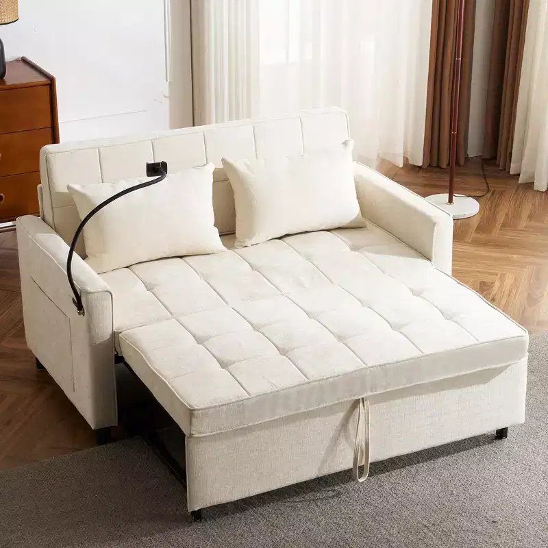 Whisen 56 Loveseat Sofa & Sleeper Sofa Bed, Reversible Backrest Cushion, Side Pockets, USB Ports and Phone Holder
