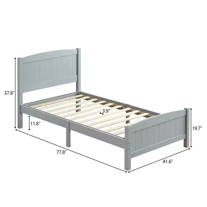 Karl Home Twin Size Solid Wood Bed Frame Gray