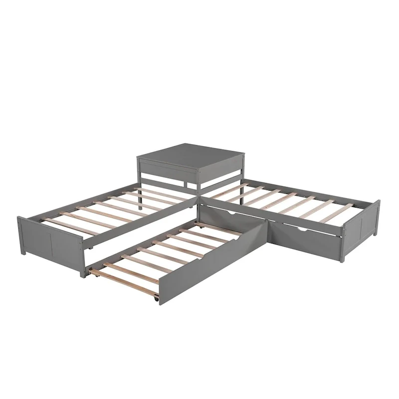L-Shaped Bunk Bed with Trundle, Drawers, and Built-In Desk, Twin