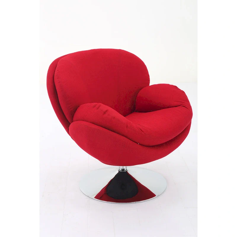 Leisure Accent Chair in Khaki Fabric – 360° Swivel with Chrome Base