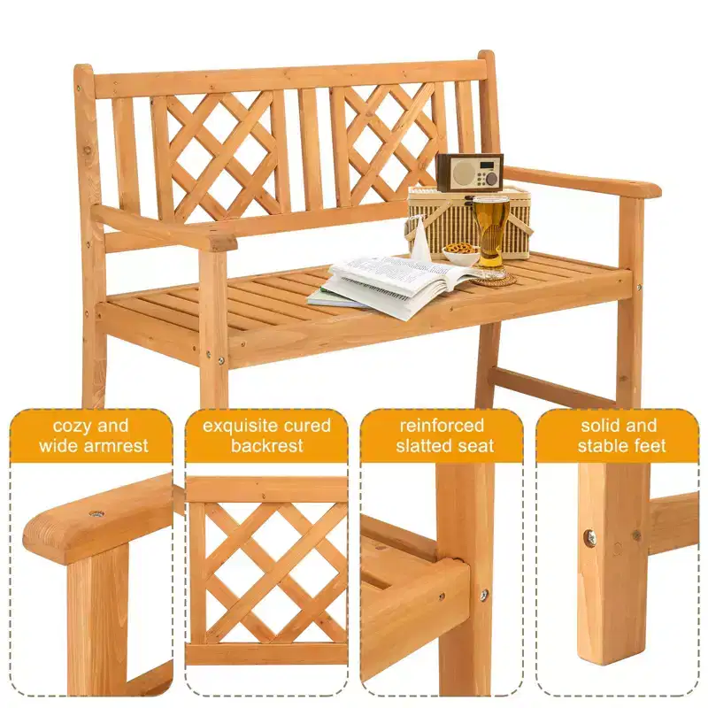 Karl Home | 47-Inch Teak-Colored Solid Wood Patio Bench
