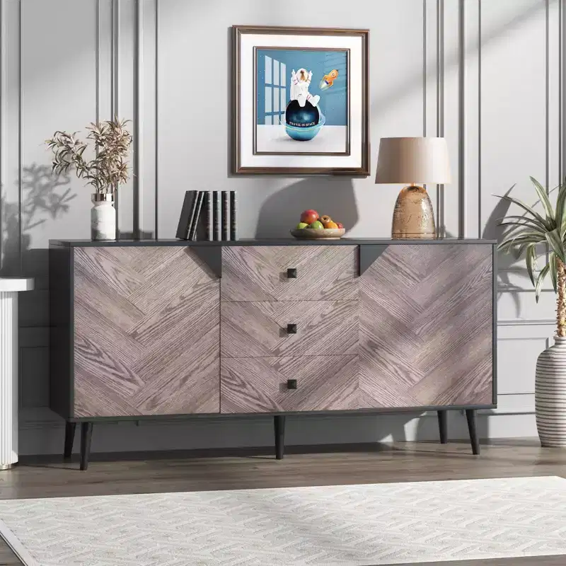 CuisinSmart Freestanding Storage Accent Cabinet, Buffet Cabinet with Drawers&Doors, Wood Sideboard Buffet with Storage for Dining Room
