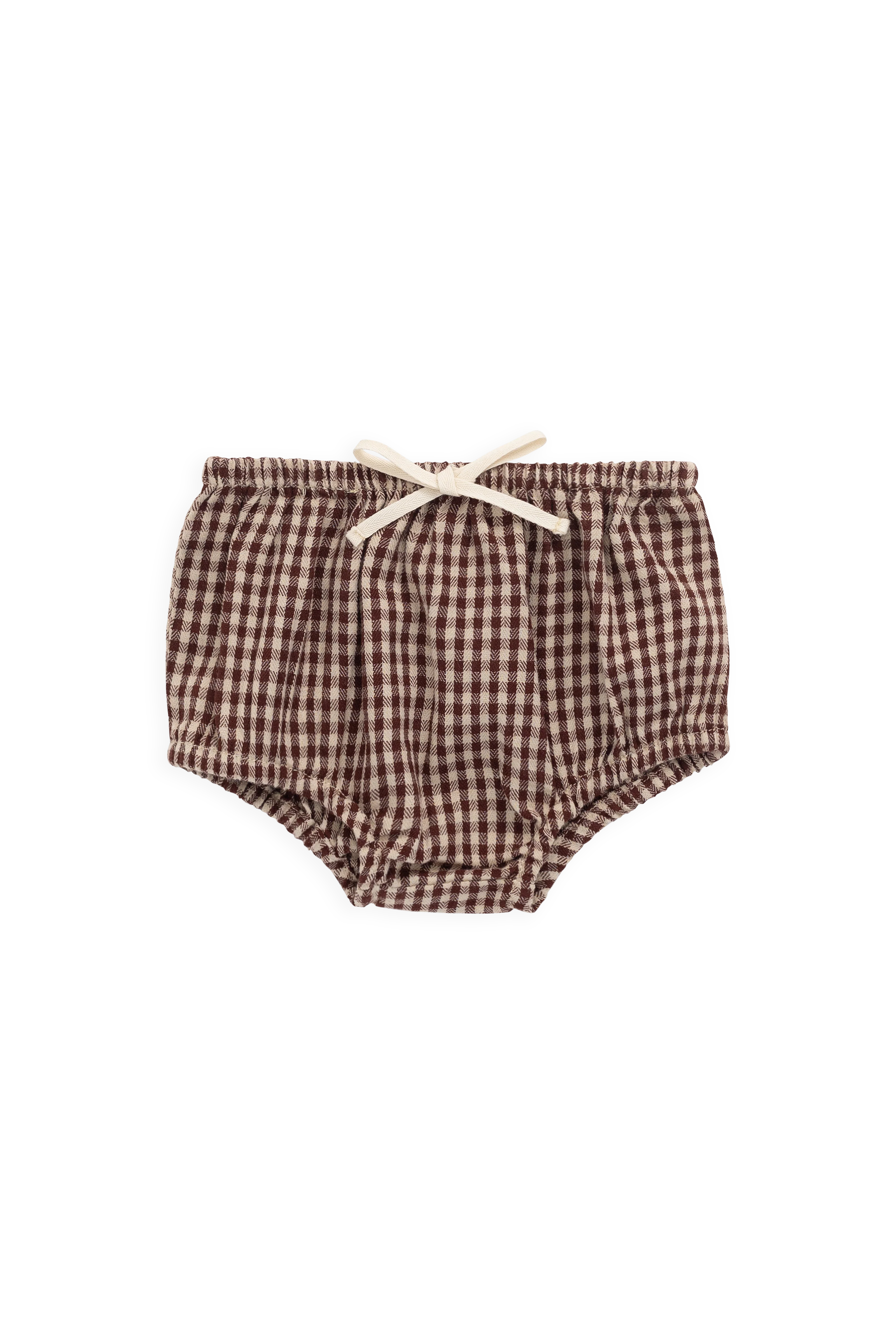 Sweet Cinnamon Gingham Organic Cotton Bloomer-Short with Elastic Waistband & Bow Detail for Babies 0M–3Y