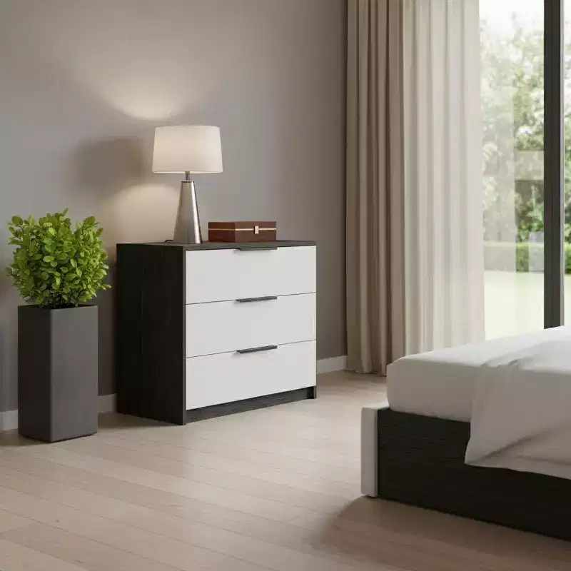 Wood 3-Drawer Horizontal Dresser 28'' — White & Smokey Oak