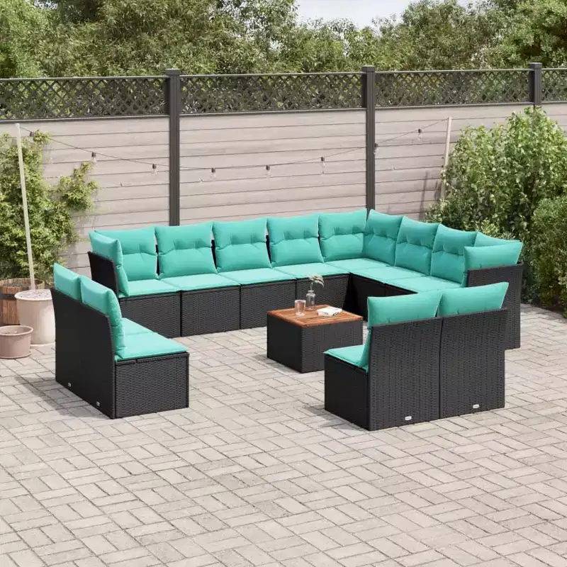 vidaXL 13 Piece Patio Sofa Set with Cushions Black Poly Rattan