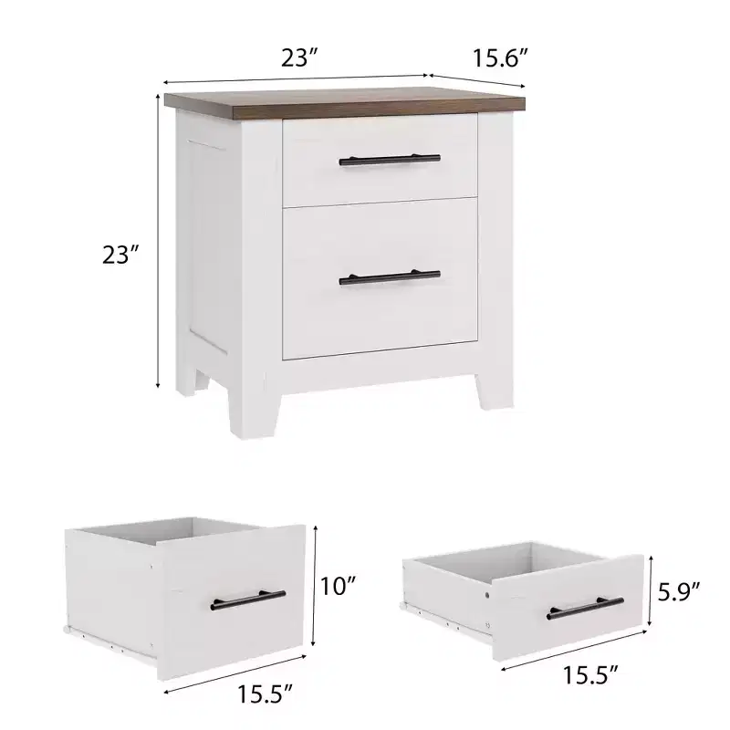 23 Inch Farmhouse Nightstand w/ 2 Drawers, Wooden Bedside Table End Table for Bedroom Living Room, 170 LBS Support, Space Saving