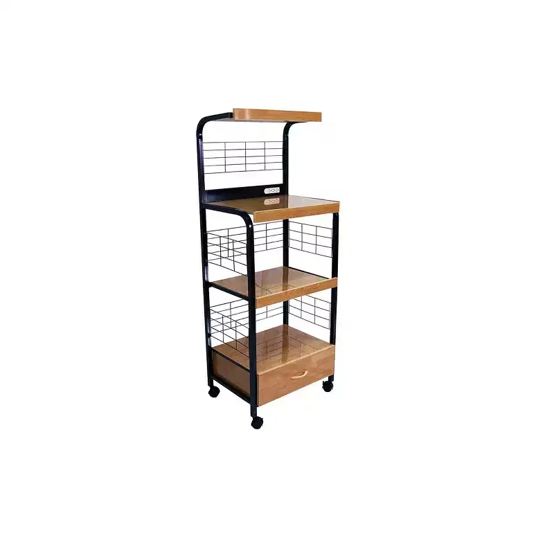 59.5 in Beechwood Microwave Cart for Kitchen with 4 Shelves and 2 Electrical Outlets