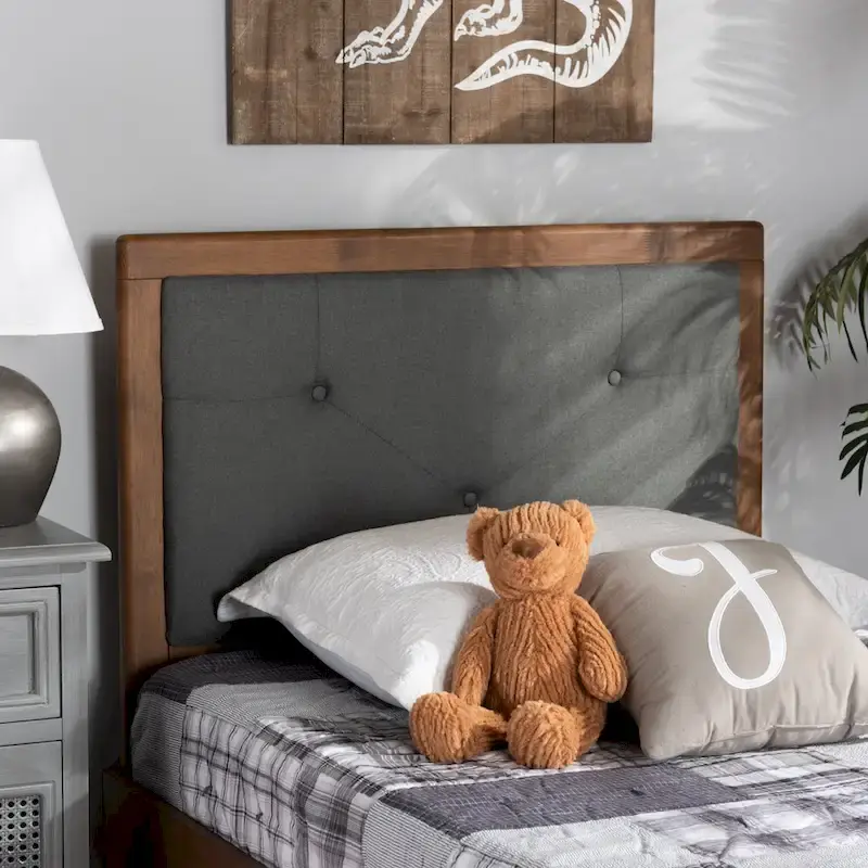 Modern and Contemporary Fabric and Wood Headboard Dark Grey