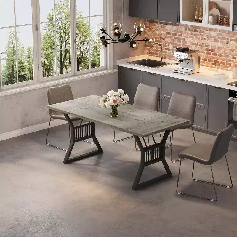 Dining Table 4-6 Person 70.8 Inch, Farmhouse Kitchen Table with Heavy Duty Metal Legs, Wooden Long Dining Room for Kitchen, Living Room