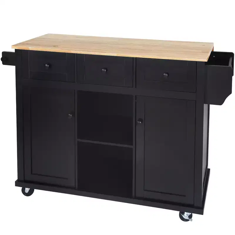 Drop-Leaf Countertop Kitchen Island, Kitchen Cart with 5 Wheels, Storage Cabinet and 3 Drawers-ModernLuxe