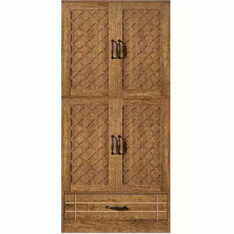 70 Wood Storage Cabinet, Retro Tall Accent Storage Cabinet with Doors & Drawer