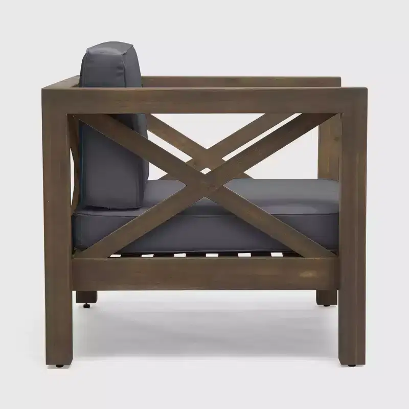 Brava 2pk Acacia Wood Club Chairs - Gray/Dark Gray - Christopher Knight Home: Water-Resistant Patio Furniture