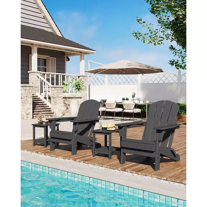 Folding Adirondack Chair, HDPE Outdoor All-Weather Fire Pit Chairs, Outdoor Wooden Lounge Chair, Modern Lounger Adirondack Chairs Ergonomic