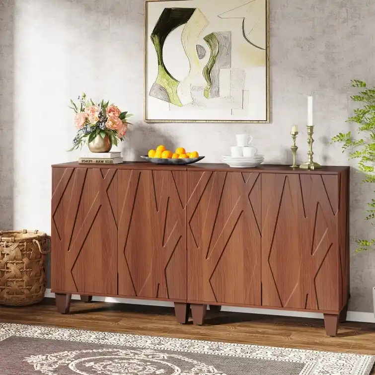 Large Vintage Sideboard Buffet Cabinet, Engineered Wood, 2-Door, Adjustable Shelves