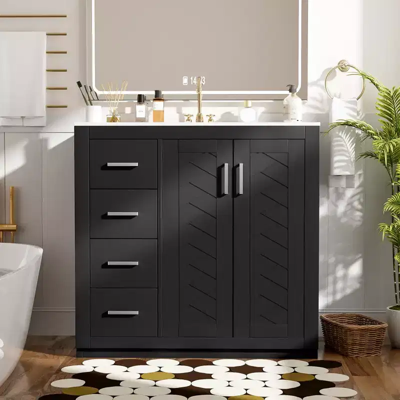 36 Bathroom Vanity with Sink, Bathroom Floor Cabinet with Drawers and Soft Closing Doors, Wood Single Sink Bathroom Vanity