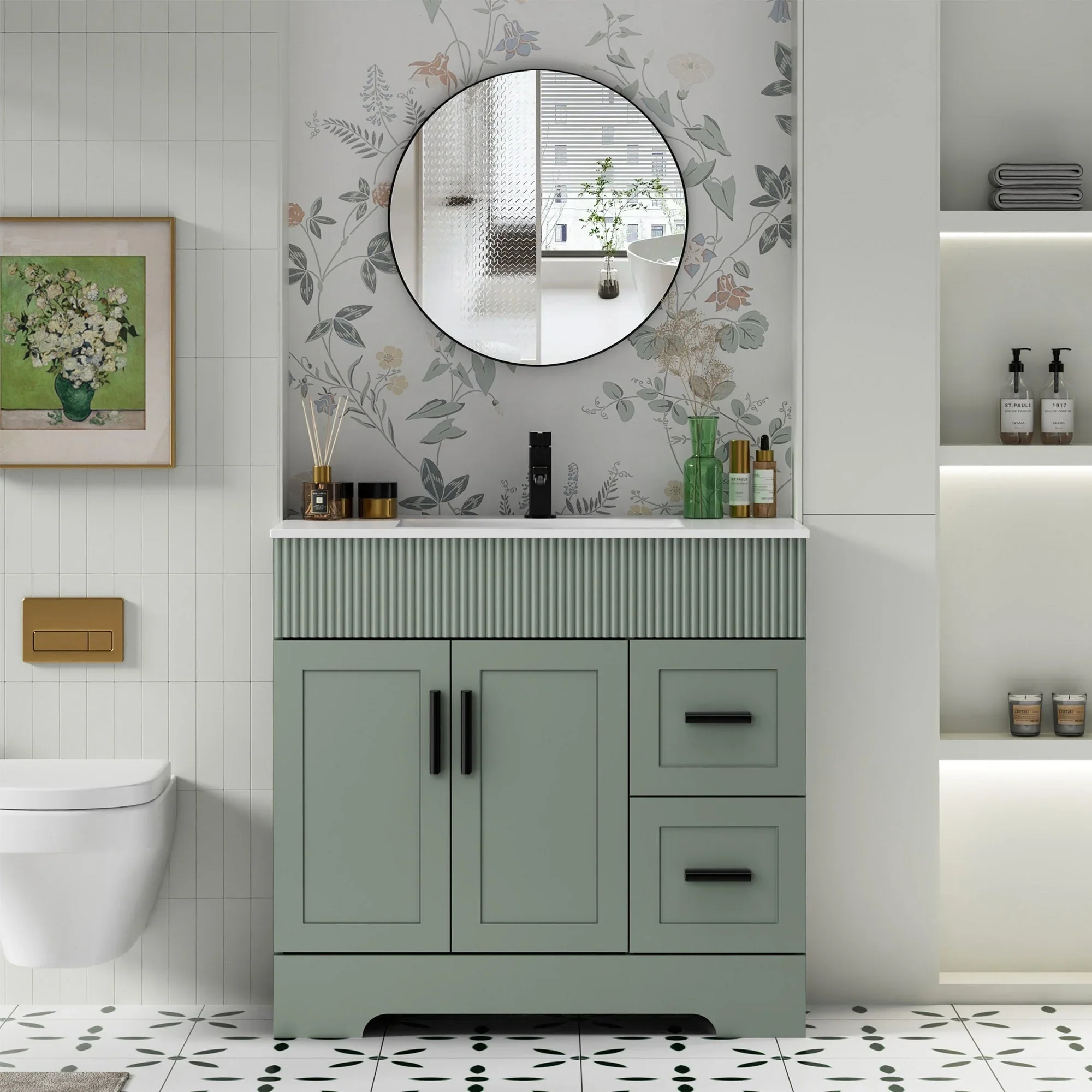 Wavy Line 30/36/48 Bathroom Vanity Set with Sink & Faucet