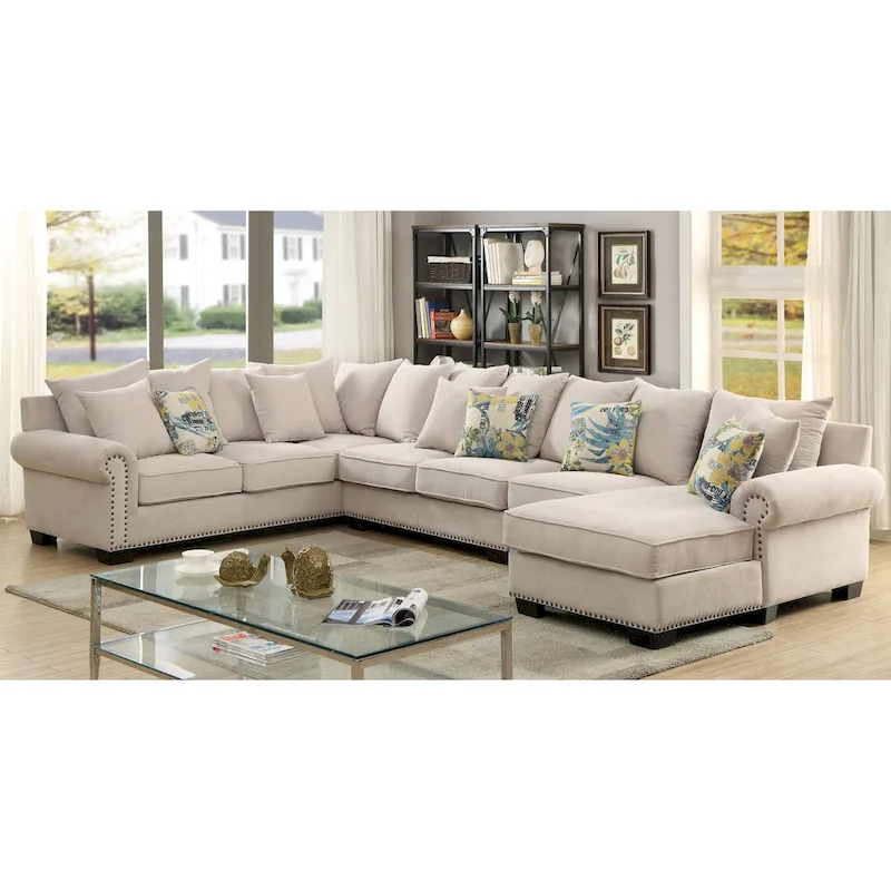 Contemporary Beige Fabric Upholstered Sectional