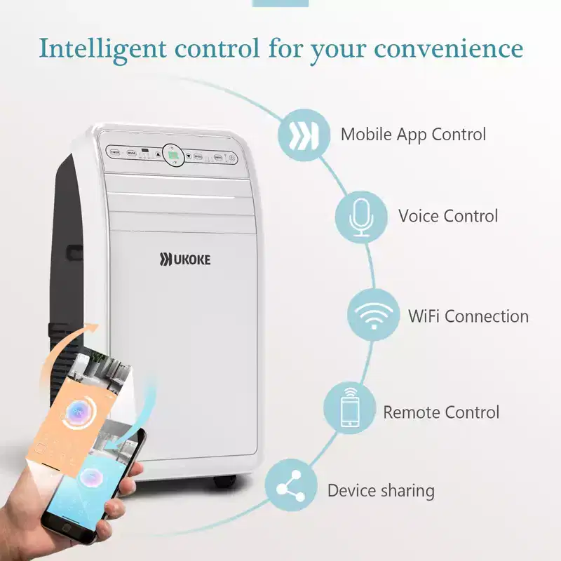 Ukoke USPC01W Smart WiFi Portable AC, 12,000 BTU, App & Remote Control, 4-in-1 Cool/Heat/Dehumidifier/Fan, for Rooms up to 400 Sq. Ft, White
