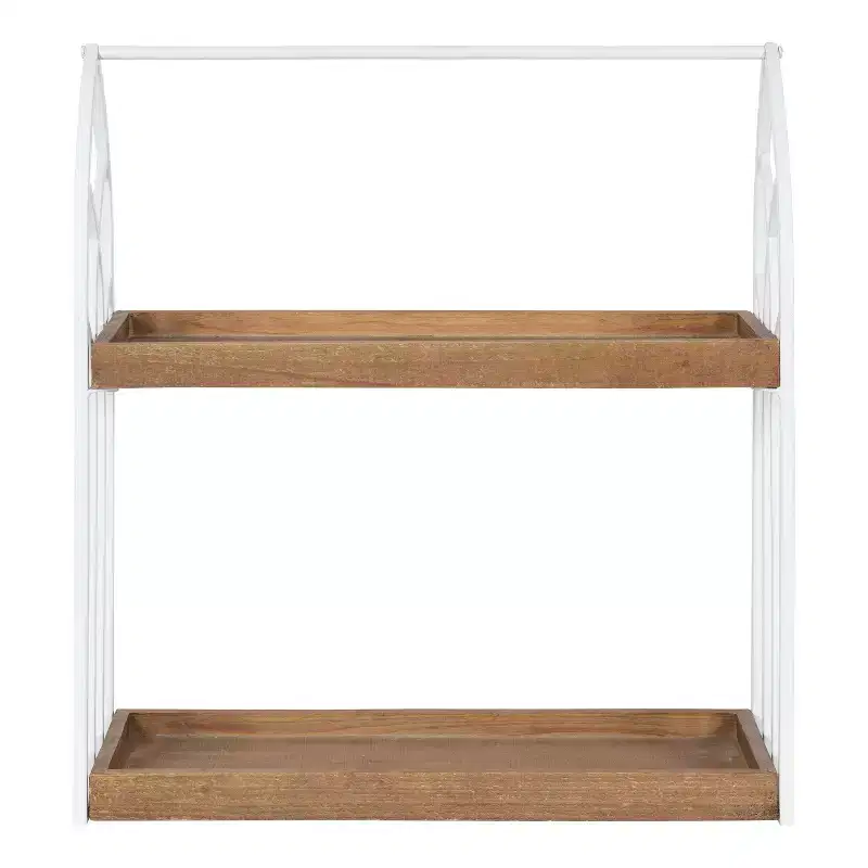 Kate and Laurel Castille Rectangle Wood Accent Shelf, 20x7x22, White and Rustic Brown