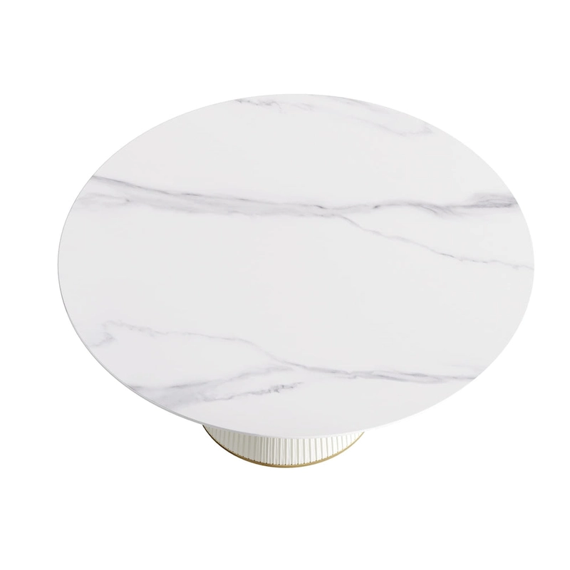 Round PU Pedestal Dining Table Faux Marble Dining Table