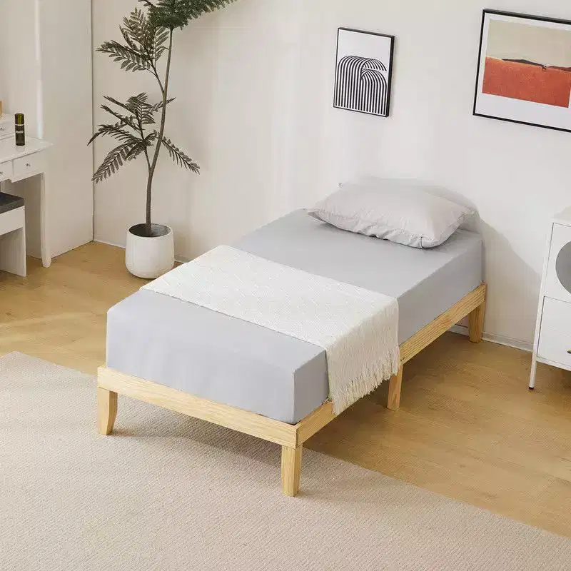 Twin Size Platform Bed with Wood Slats