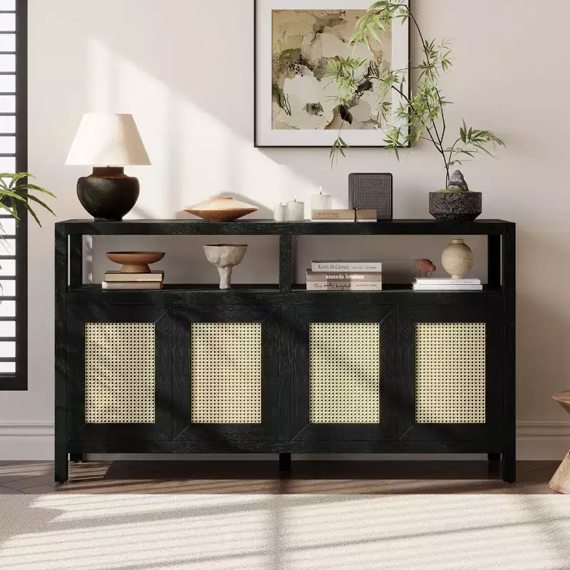 Bohemian Style Sideboard Cabinet, Buffet Cabinet with 4 Doors and 1 Open Shelf, Storage Cabinet for Living Room, Dining Room, Kitchen