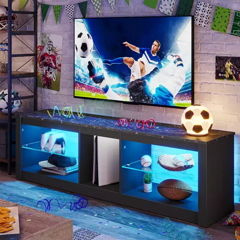 Particle Board TV Stand with Glass Shelves 18.5''H x 55.12''W x 13.78''D