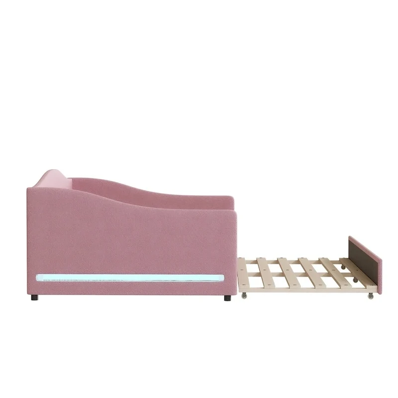 Full Teddy Fleece Daybed with Trundle and LED Lights
