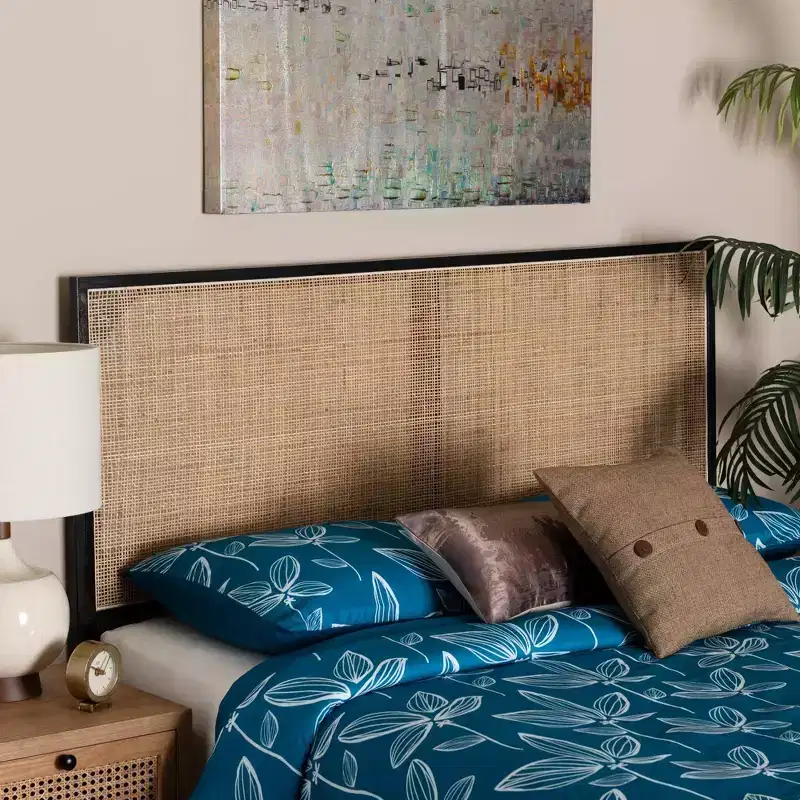 bali & pari Queen Aurelia Bayur Wood and Natural Rattan Headboard