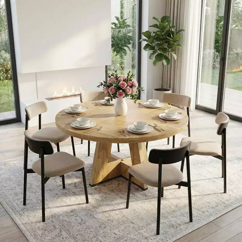 Farmhouse Style Round Dining Table, 47