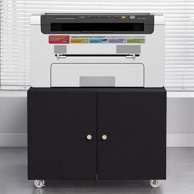Acekool Mobile Printer Cabinet - 2-Door Storage w/ Adjustable Shelf, Under-Desk Design for Office & Small Spaces, 23.6 Black Organizer