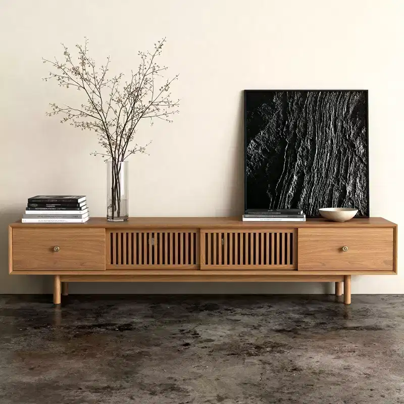 Gaoyangjiaju 78.7 Inch TV Stand for TVs up to 80 Inches with Drawers and Slatted Doors Living Room Media Console