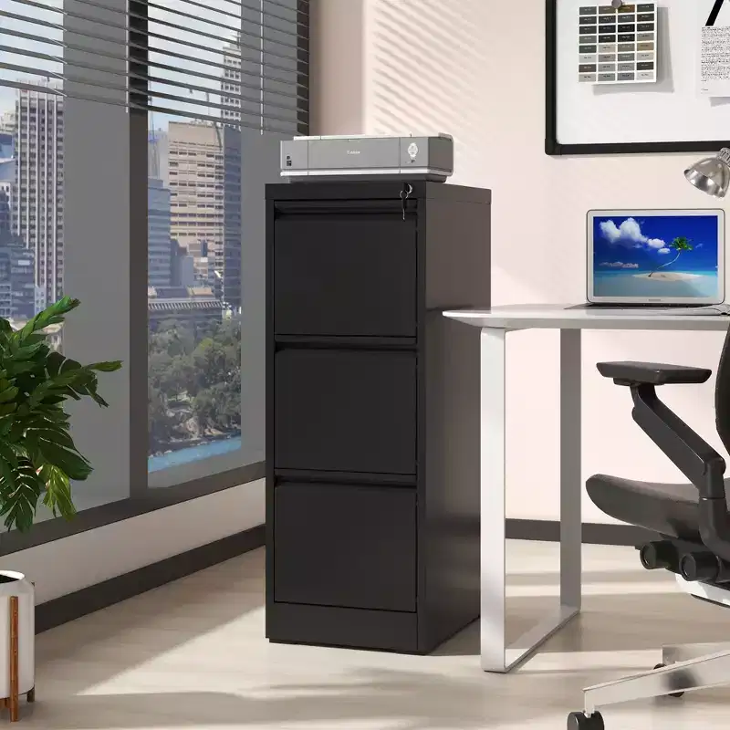 VIYET 52H 3-Drawer Metal Vertical File Cabinet with Lock,Steel Filing Cabinet for Home Office,Fits A4/Legal/Letter