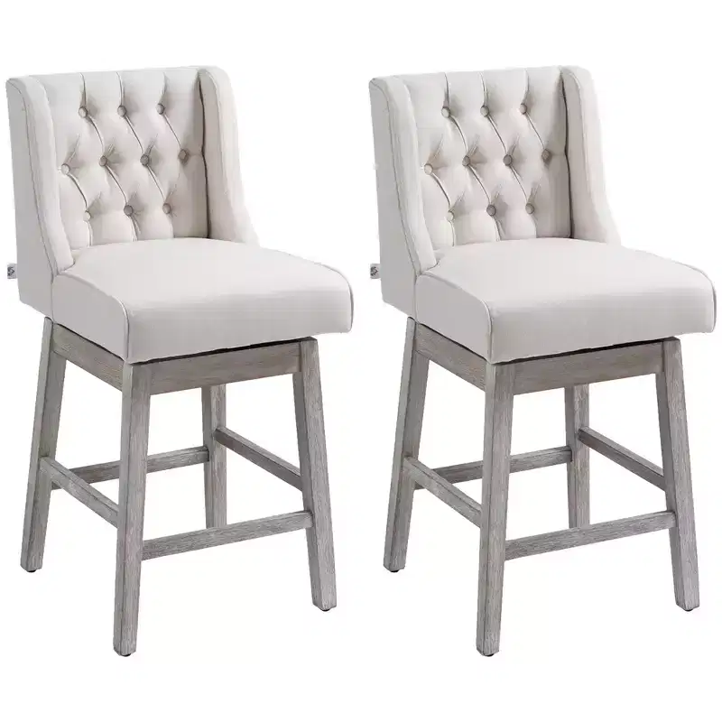Vatros Counter Height Bar Stools Set of 2, Counter Height Upholstered Barstools, Swivel Bar Stool