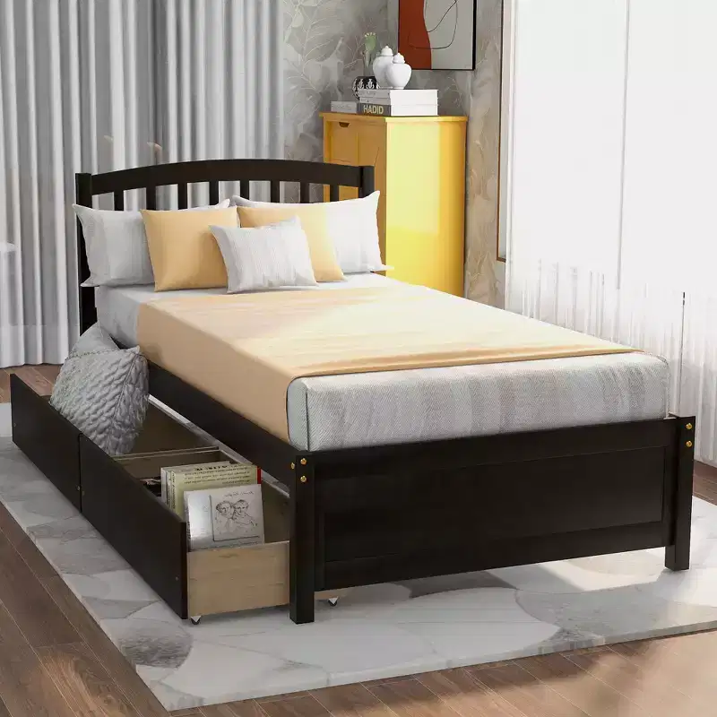 Whisen Elegant Design Twin Size Platform Bed with Two Drawers and Headboard