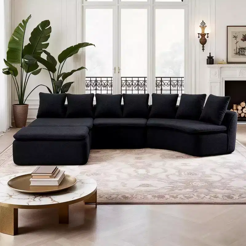 133 Modern Curved Modular Sectional Sofa with Ottoman, 3-Seat Soft Chenille Cloud Sectional Couch for Living Room or Lounge-Panipeachy