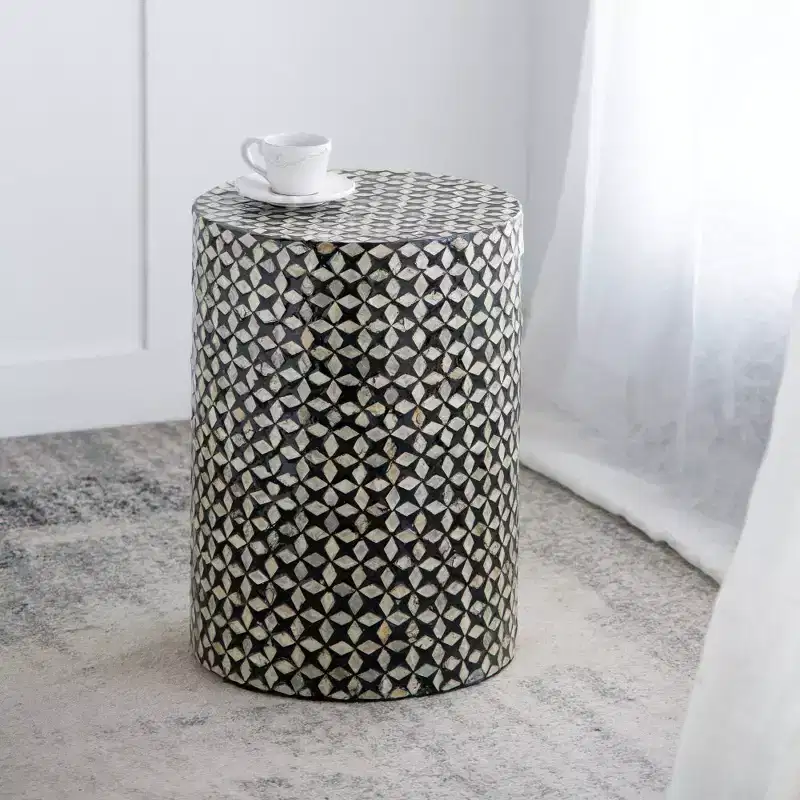 GDFStudio Dutile Capiz Drum Accent Side Table
